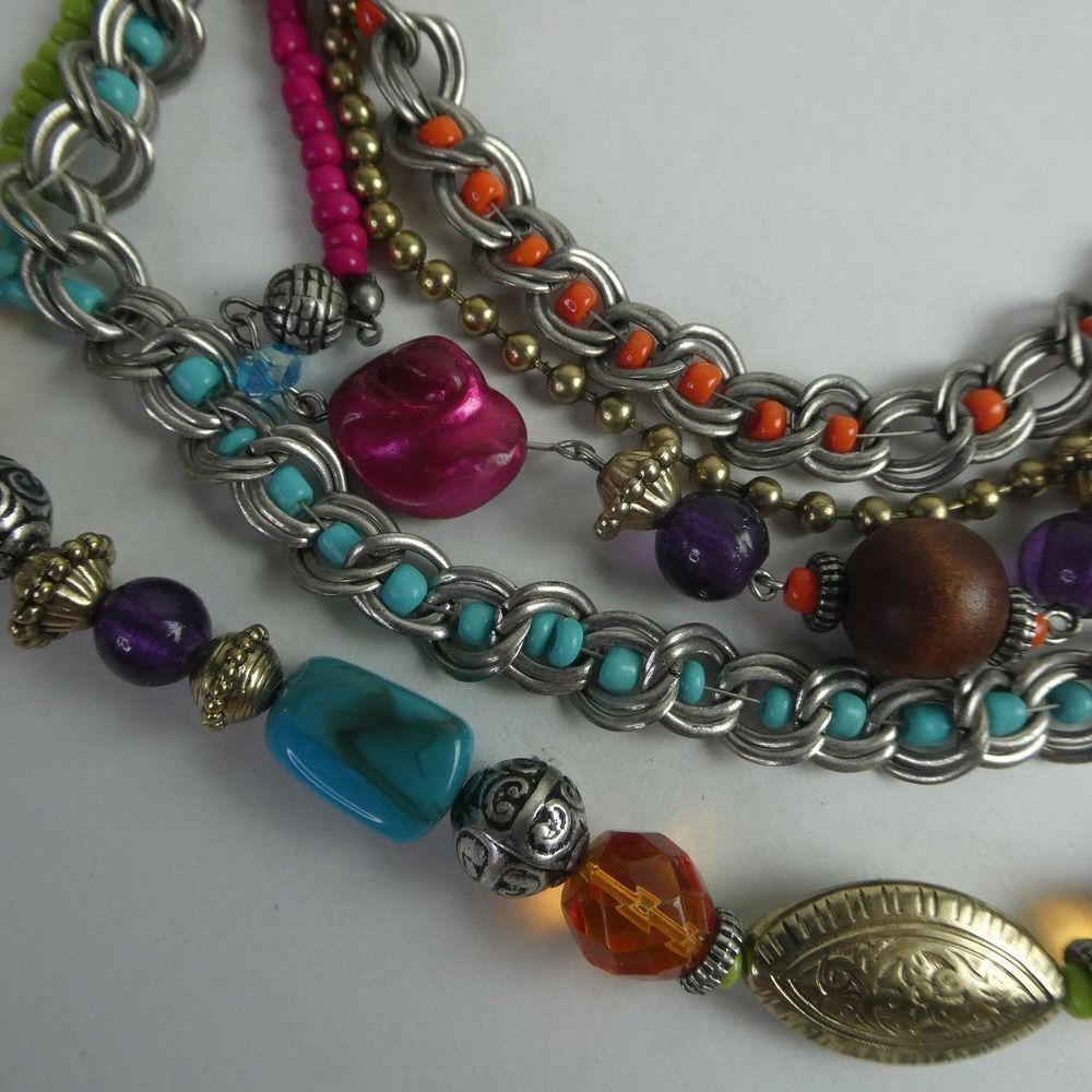 Silver Tone Multi Strand Bib Statement Necklace B… - image 3